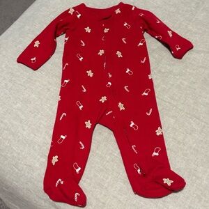 Carter's Red Christmas footie with 2 way zipper